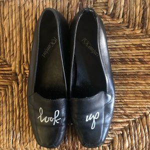 Vintage Black Leather Hand Lettered Unique Loafers